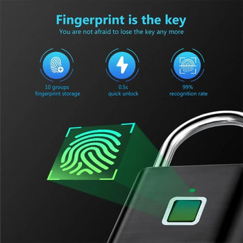 KERUI Безключова ключалка с USB зареждане с пръстови отпечатъци Интелигентен катинар Водоустойчива брава за врата 0,2 сек Отключване Преносим катинар против кражба Цинк