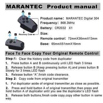 Marantec 868mhz/Marantec 433MHz Digital D302 D304 Duplicator D382 D384 D313 321 Command 131 868.3MHz 433.92mhz