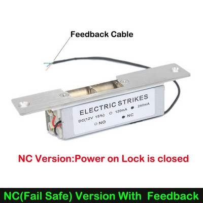 Nerūsējošā līdzstrāvas 12 V elektriskā streikojoša durvju slēdzene piekļuves kontroles sistēmai, droša vai droša elektriskā slēdzene