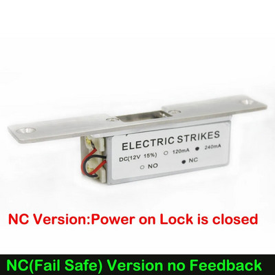 Nerūsējošā līdzstrāvas 12 V elektriskā streikojoša durvju slēdzene piekļuves kontroles sistēmai, droša vai droša elektriskā slēdzene