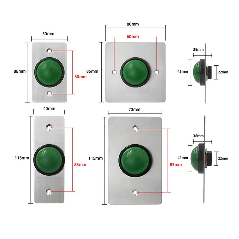 IP67 ūdensnecaurlaidīgs DC12V 304 nerūsējošā tērauda plāksne āra spiedizejas atbrīvošanas slēdzis NO NC COM durvju slēdzenes piekļuves izejas poga