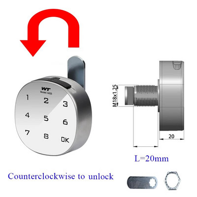 Cinka sakausējuma materiāls Smart Touch Keypad Digitālā paroles koda skapja slēdzene pulksteņrādītāja virzienā vai pretēji pulksteņrādītāja virzienam Atbloķēt