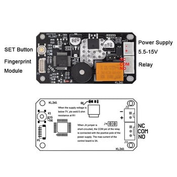 KL261 Μονάδα πίνακα ελέγχου δακτυλικών αποτυπωμάτων DC5.5-15V Έξοδος ρελέ χαμηλής κατανάλωσης Λειτουργία διαχειριστή/χρήστη για έλεγχο πρόσβασης