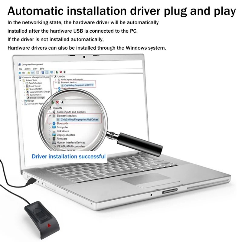 Crni USB čitač otiska prsta Računalo Prepoznavanje otiska prsta Pokretanje softvera za zaključavanje Čitač otiska prsta za prijenosno računalo