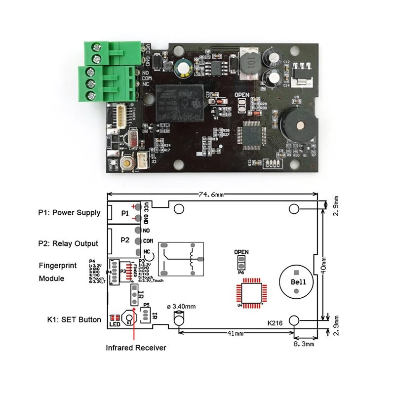 KL216 pirkstu nospiedumu piekļuves kontroles panelis ar tālvadības pulti un skriešanas režīmu / aizdedzes režīmu / pašbloķēšanās režīmu