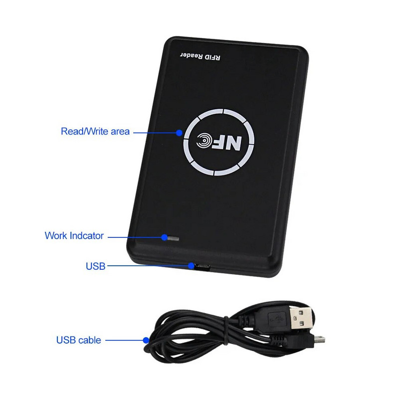 NFC Smart Card Reader Rašytojas RFID kopijavimo aparatas / dauginimo aparatas 125KHz 13.56MHz USB programuotojas Raktų pakabukai Kortelės ID IC EM UID EM4305 T5577 žyma