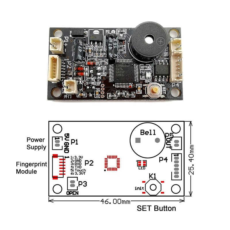 KS200+R502-AW DC3.7V--6.5V/4*AA Baterijos variklio išvesties durų prieigos kontrolės pirštų atspaudų valdymo plokštė + R502-AW pirštų atspaudų modulis