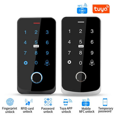 NFC Bluetooth Tuya App RFID IC M1 Контрол на достъпа Клавиатура IP65 Водоустойчив Биометричен пръстов отпечатък Сензорен екран Контролер за достъп