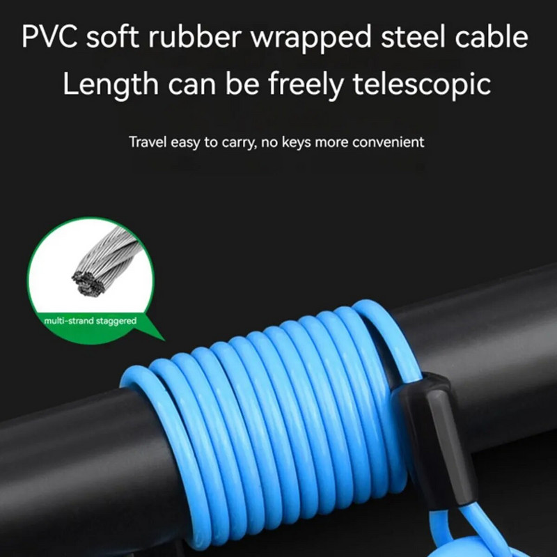 Ūdensnecaurlaidīga viegla 3 ciparu piekaramā slēdzene, augstas drošības motocikla ķiveres kabeļa slēdzene velosipēda ievelkamās bagāžas ķiveres slēdzenei