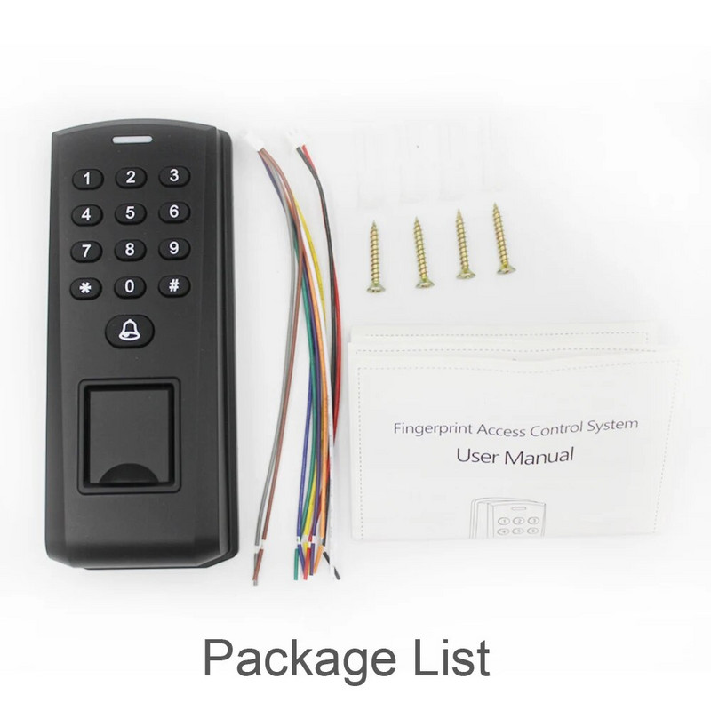 2000 sõrmejälje juurdepääsu kontrolleri lugeja Wiegand 26 125 khz RFID ID-kaardi lugeja 1000 kasutajat parooliga ukseavaja koos uksekellaga