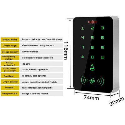 RFID beléptető billentyűzet 125 KHz ajtózár Beléptető 1000 felhasználói proximity kártya billentyűzet 13,56 MHz beléptető Redaer