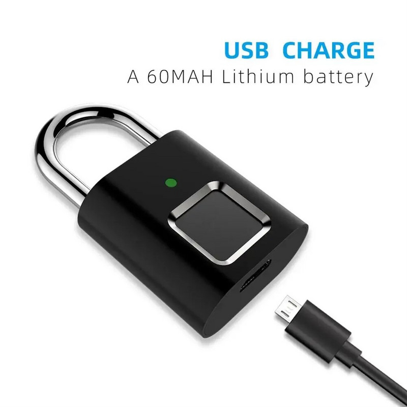 Pirštų atspaudų pakabinama spyna Biometrinė metalinė beraktė nykščio atspaudų užraktas USB įkraunamas bagažui knygų spinta lagaminas kuprinė dviračio durelės