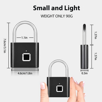 Заключване на вратата с USB зареждане без ключ Интелигентен катинар за пръстови отпечатъци бързо отключване Чип за самоизображение от метал от цинкова сплав 10 пръстови отпечатъка
