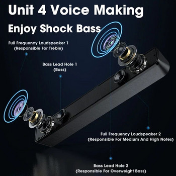 Επαγγελματικό Φως LED Φορητό ηχείο Sound Bar Stereo Subwoofer USB Κουμπί ενσύρματο DJ Bass Sound Box για φορητό υπολογιστή