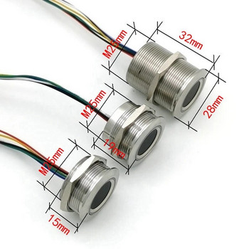 2X R503 Κυκλικός Στρογγυλός Δακτύλιος Ένδειξη LED Έλεγχος DC3.3V MX1.0-6Pin Χωρητικός σαρωτής μονάδας δακτυλικών αποτυπωμάτων-19Mm