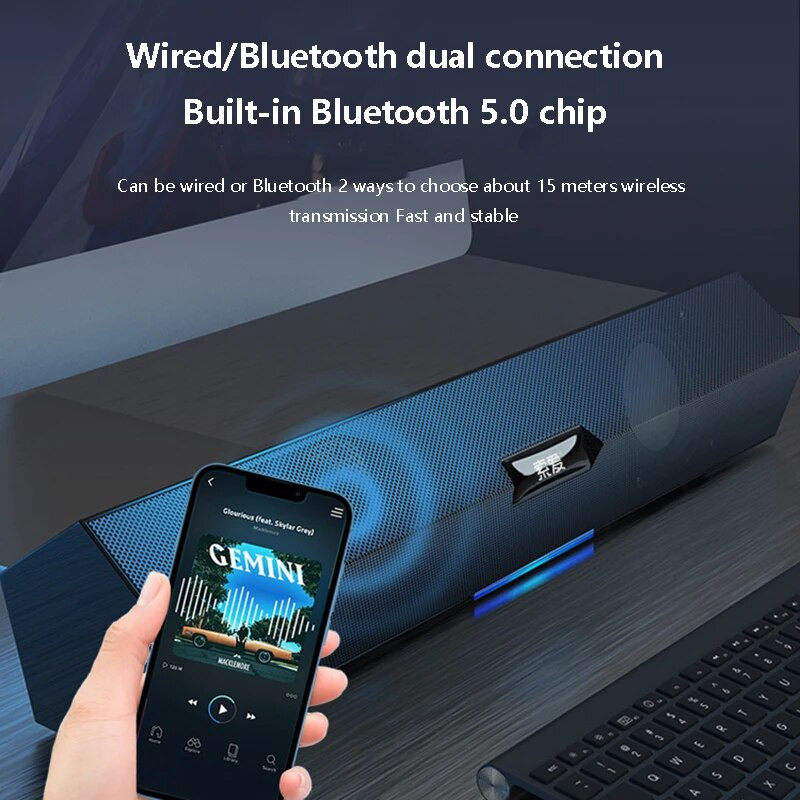 Stolni Bluetooth zvučnik Dvostruki zvučnik Bluetooth 5.0 HIFI Kućni Soundbar Subwoofer LED svjetlosni efekt Stereo računalni zvučnik