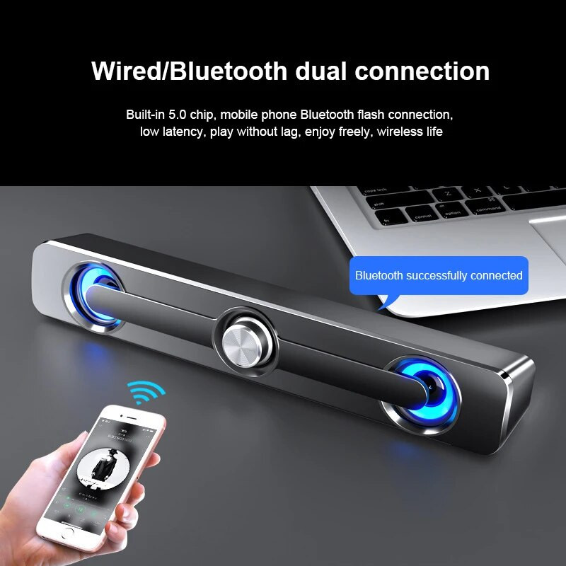 Vezetékes USB+Vezeték nélküli Bluetooth Számítógép Hangszóró Bar Sztereó Mélynyomó Basszus Hangszóró Surround Hangdoboz PC-hez Laptop Telefon TV Tablet