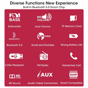 X6 Bluetooth 5.0 Speaker TWS Φορητά ασύρματα μεγάφωνα για τηλέφωνο PC Αδιάβροχο εξωτερικό στερεοφωνικό Υποστήριξη μουσικής TF AUX USB FM