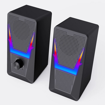 2.0 високоговорител с RGB светлина Събуфер Звукова кутия Мини преносим високоговорител за PC геймър/компютър/телевизор/телефон/лаптоп