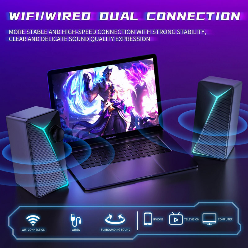 NAUJAS PC kompiuterio USB laidinis garsiakalbis su RGB geležies tinklelio lazeriniu žemųjų dažnių garsiakalbiu stereo nešiojamu žaidimų nešiojamojo kompiuterio garsiakalbiu