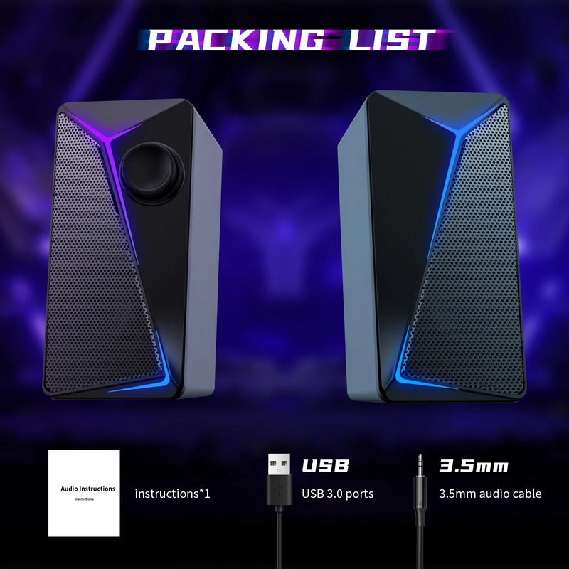NAUJAS PC kompiuterio USB laidinis garsiakalbis su RGB geležies tinklelio lazeriniu žemųjų dažnių garsiakalbiu stereo nešiojamu žaidimų nešiojamojo kompiuterio garsiakalbiu