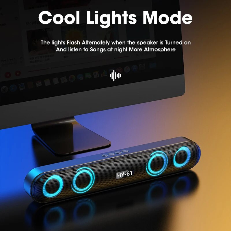 Nešiojamas namų kino aidas sieninis 3D stereofoninis belaidis žemųjų dažnių garsiakalbis RGB LED spalvinga blykstė Barra De Sonido Para TV Bluetooth garsiakalbis
