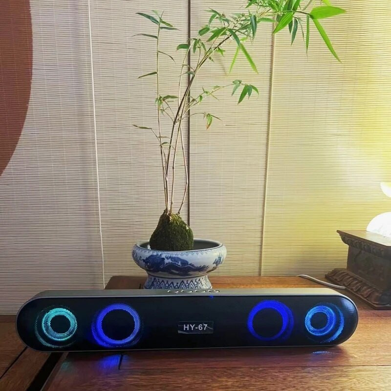 Nešiojamas namų kino aidas sieninis 3D stereofoninis belaidis žemųjų dažnių garsiakalbis RGB LED spalvinga blykstė Barra De Sonido Para TV Bluetooth garsiakalbis