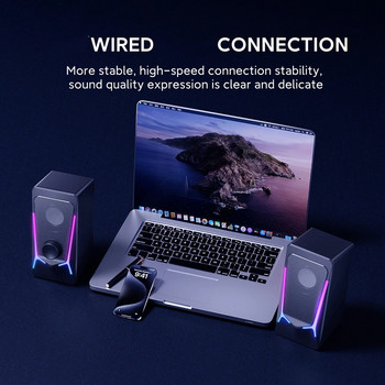 Мощен бас USB стерео високоговорители за преносим компютър RGB светлинен кабелен преносим пълночестотен настолен компютър лаптоп субуфер