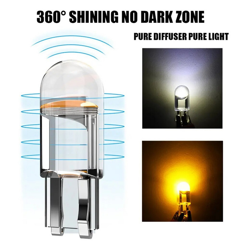 10x 2022 Naujas W5W Led T10 automobilio žibintas COB stiklas 6000K baltas automobilių automobilių valstybinio numerio lempa kupolo šviesos skaitymas DRL lemputės stilius