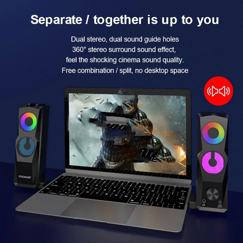 COOMAER 2u1 zvučnici za PC igre Anvil Aux 3.5mm USB Stereo 2.0 Subwoofer Soundbar Za prijenosna računala Smartphones Desktop Computer Player