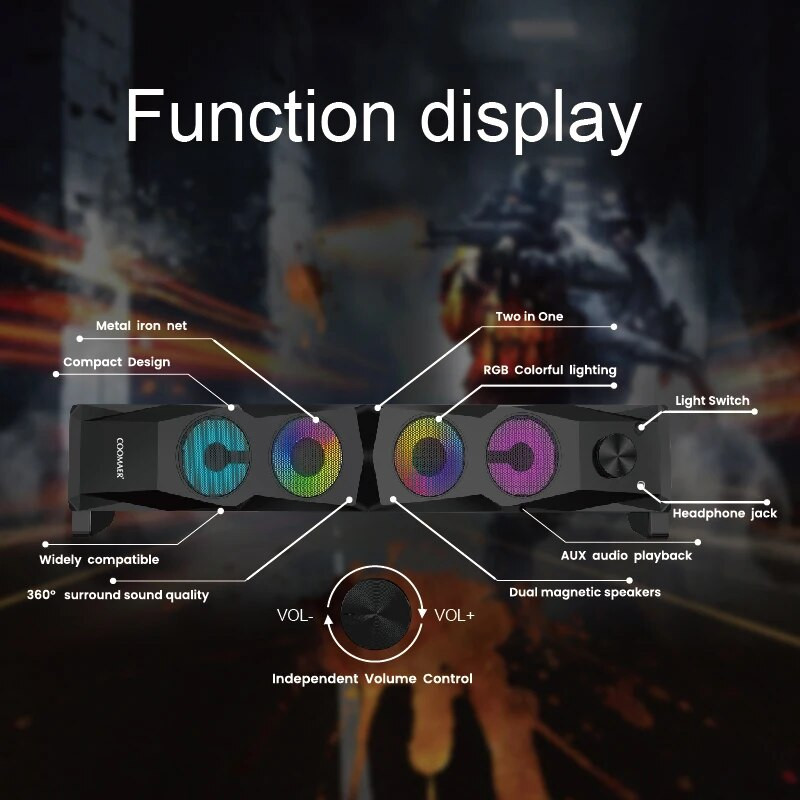 COOMAER 2u1 zvučnici za PC igre Anvil Aux 3.5mm USB Stereo 2.0 Subwoofer Soundbar Za prijenosna računala Smartphones Desktop Computer Player