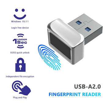 （U6）USB четец на пръстови отпечатъци за Windows 11 10 8 7 Hello Ключ за сигурност Биометричен скенер Сензор Донгъл Модул за незабавен достъп