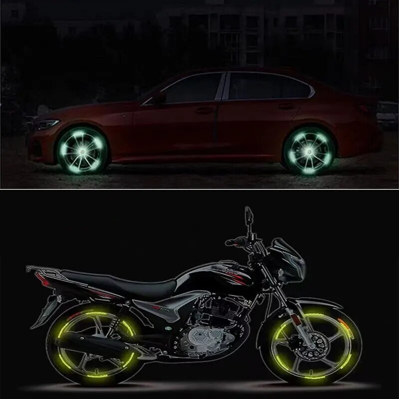20db autógumi felni fényvisszaverő matrica éjszakai biztonsági figyelmeztető csík motorkerékpár autó kerékagy fényvisszaverő matricák matricák