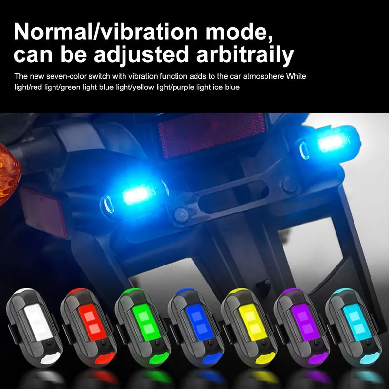 Universali 7 spalvinga LED orlaivio blykstinė lemputė, motociklo prieš susidūrimą įspėjamoji lemputė su USB įkrovimo posūkio signalo indikatoriumi