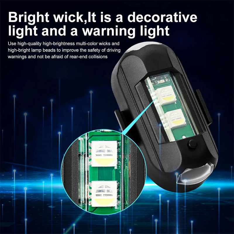 Universali 7 spalvinga LED orlaivio blykstinė lemputė, motociklo prieš susidūrimą įspėjamoji lemputė su USB įkrovimo posūkio signalo indikatoriumi