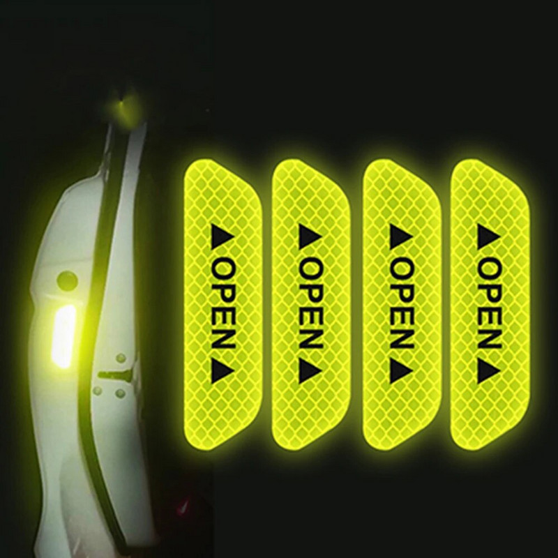 4 vnt / rinkinys automobilio durelių lipdukai Universali juosta, įspėjamasis saugos ženklas ATIDARYTA Aukštą šviesą atspindinti juosta Automatinės vairavimo saugos šviesą atspindinčios juostelės