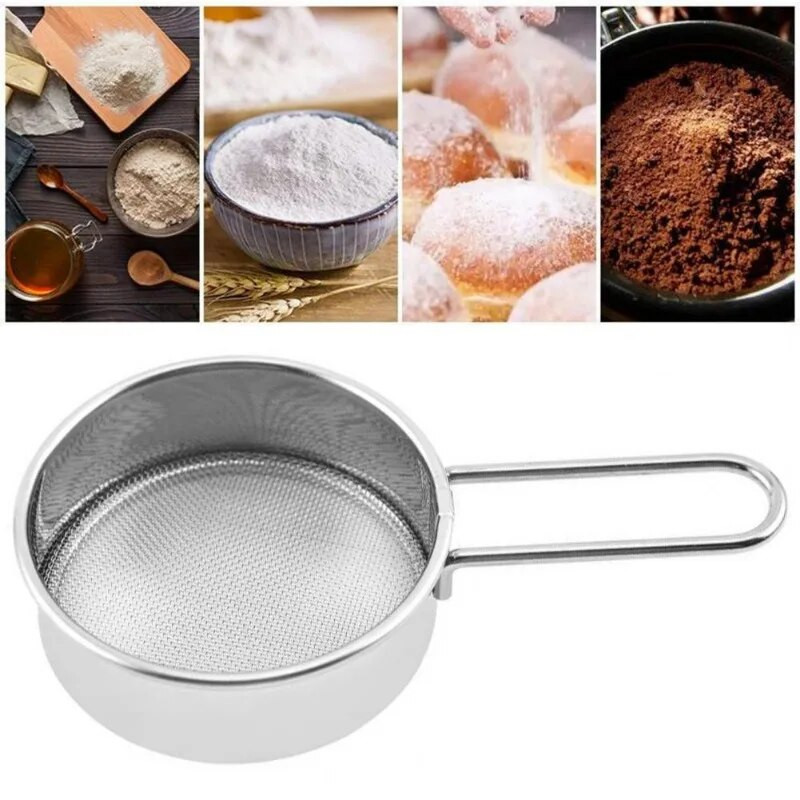 Okruglo sito za pečenje od nehrđajućeg čelika Ocjeđivač za brašno Fino mrežasto sito za brašno s ručkom Ojačani okvir Kuhinjski alat