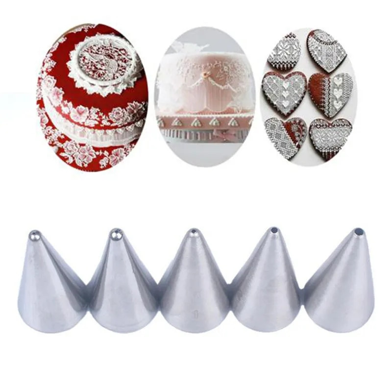 5db rozsdamentes acél jegesedés csövek fúvókák szett Író torta díszítő eszközök Krémes tészta tippek Sütemény fúvókák készlet konyhába