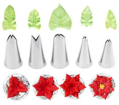 Virág levelek rózsa fúvókák 5 db rozsdamentes acél cukormáz fúvóka tészta tippek krémes tortához Fondant sütéshez díszítő eszközök