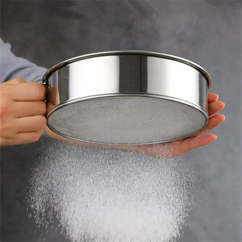 Itin smulkus 60 tinklelio nerūdijančio plieno miltų sietelis, apvalus cukraus, kakavos miltelių sieteliai, kepimo tešlos sietelis Virtuvės priedai