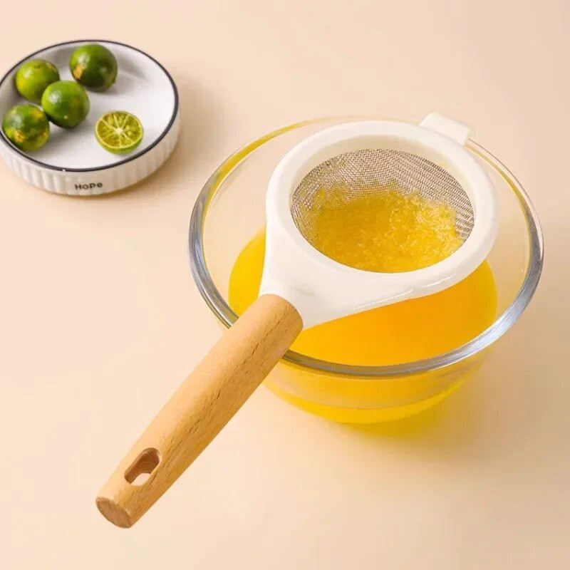 Sito za brašno od nehrđajućeg čelika Šećer u prahu Sok Sojino mlijeko Filter za pjenu Fino sito Drvena ručka Alati za pečenje u kućanstvu