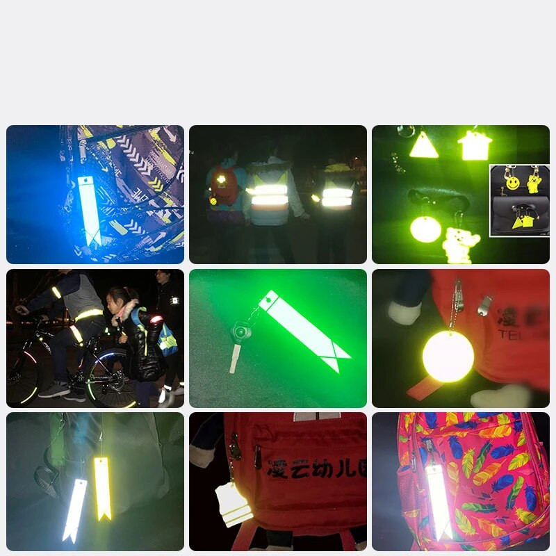 Suure heledusega lindiga helkurripatsiga seljakott kahepoolse peegeldava võtmehoidja hoiatusmärgiga