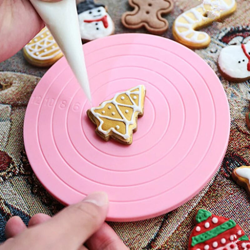 Tortų sukamasis stalas „pasidaryk pats“ neslystantis sukamasis tortų stalas „mini fondant“ besisukanti platforma, apvali sausainių stovas, besisukantis kepimo virtuvės įrankiai