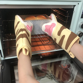 Нехлъзгащи се кухненски ръкавици Анимационни котешки лапи Ръкавици за фурна Дълги памучни изолационни ръкавици за печене Микровълнова термоустойчива