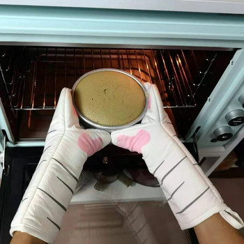 Αντιολισθητικά γάντια κουζίνας Cartoon Cat Paws Γάντια φούρνου Μακριά βαμβακερά μόνωση ψησίματος Γάντια ψησίματος Ανθεκτικά στη θερμότητα μικροκυμάτων