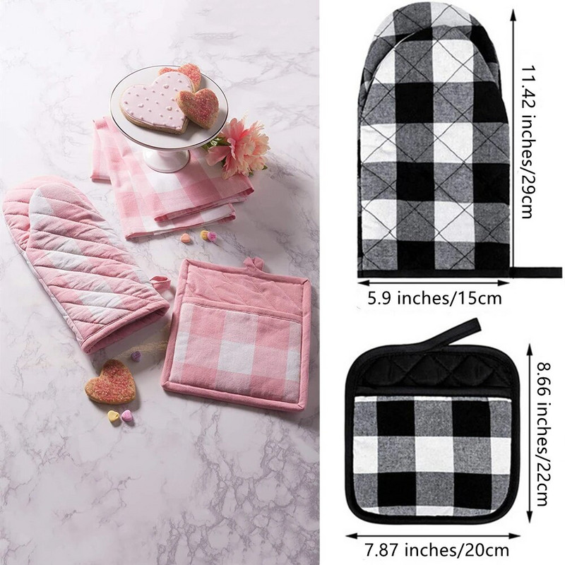 Neklizajuće rešetkaste pamučne kuhinjske rukavice za kuhanje u mikrovalnoj pećnici Držači za lonce za pečenje roštilja Deblja izolacija Rukavice za pećnicu Jastučić za toplinsku izolaciju