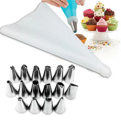 18 kom/set Silikonski kuhinjski pribor Vrećica za glazuru Vrećica za tijesto Set mlaznica od nehrđajućeg čelika DIY Savjeti za ukrašavanje kolača