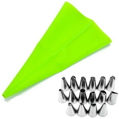 18 kom/set Silikonski kuhinjski pribor Vrećica za glazuru Vrećica za tijesto Set mlaznica od nehrđajućeg čelika DIY Savjeti za ukrašavanje kolača
