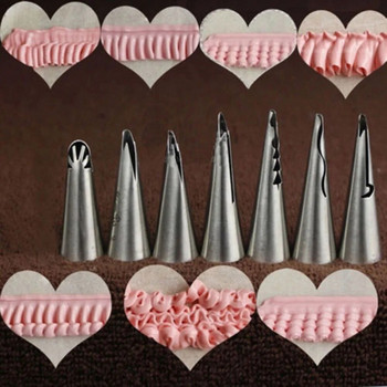 7-Piece неръждаема стомана торта декорация уста принцеса кукла пола подгъв декорация уста безшевен крем уста инструмент за декорация на торта
