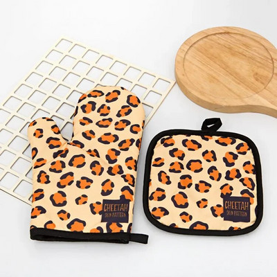 1 set de tampon izolator cu model leopard pentru gătit mănuși pentru cuptor cu microunde, coacere, grătar, suporturi pentru cuptor, mănuși de cuptor, suport pentru oală, mănuși de bucătărie